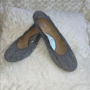 Gray Ballet Flats with Silver Embellishments
